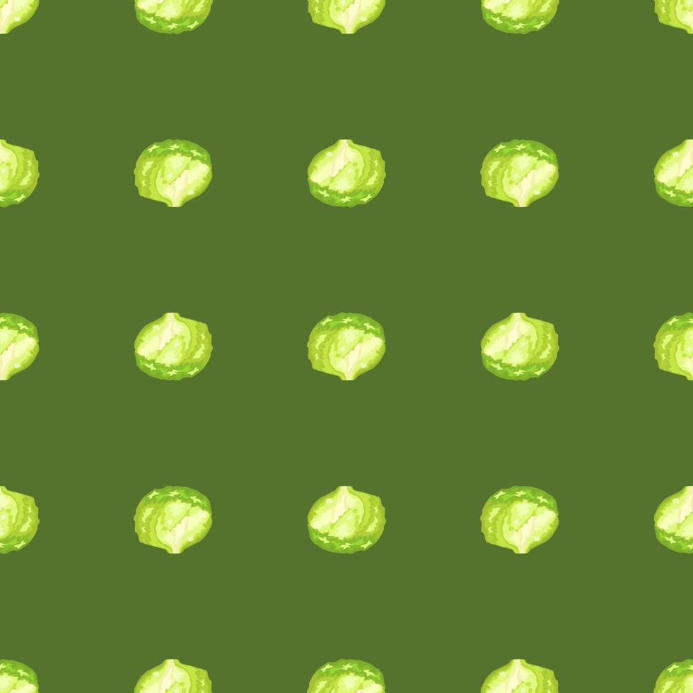 Seamless pattern iceberg salad on green background. Simple ornament with lettuce. vector