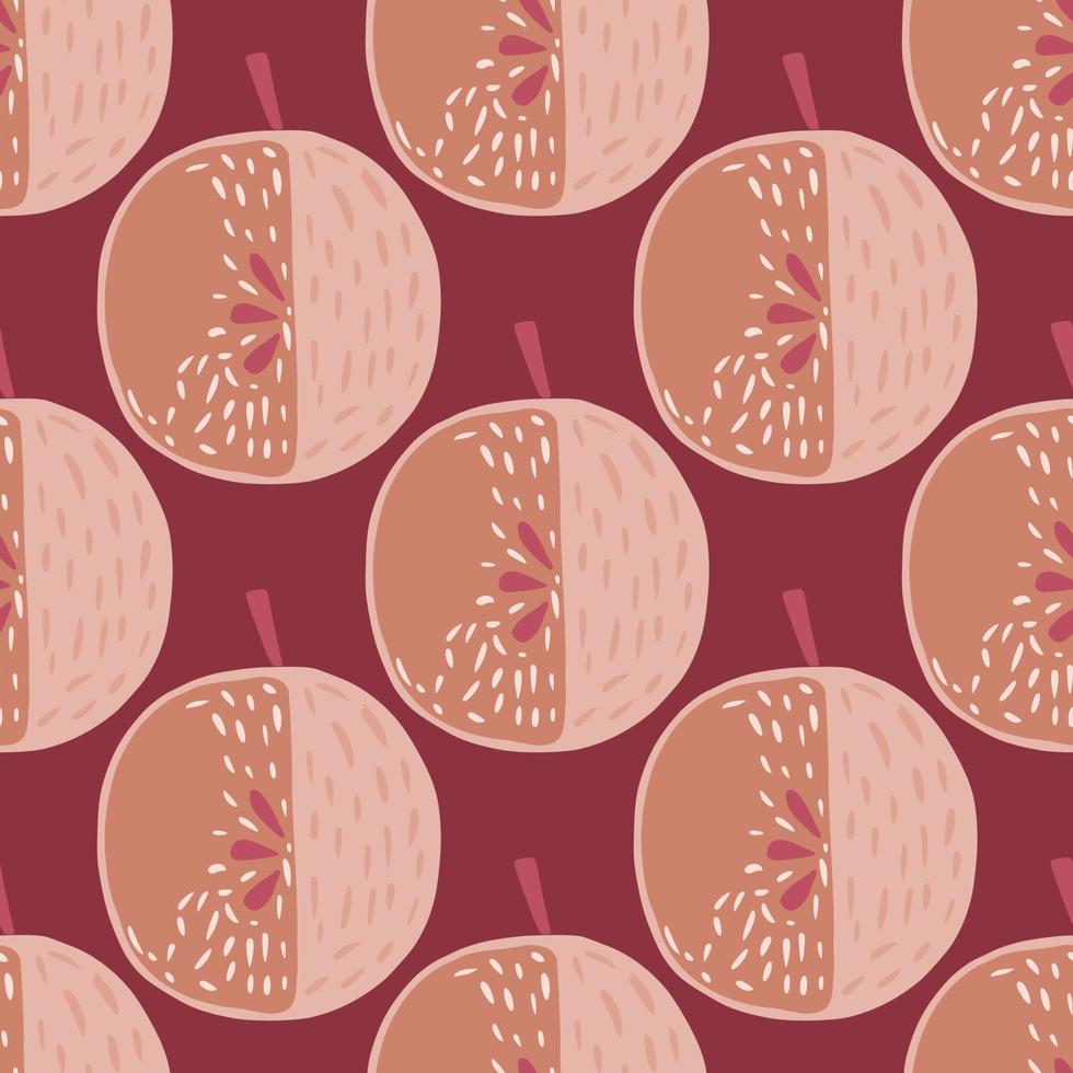 manzana dulce rosa siluetas patrón de fruta de comida sin costuras. fondo granate. telón de fondo de la cosecha de verano. vector