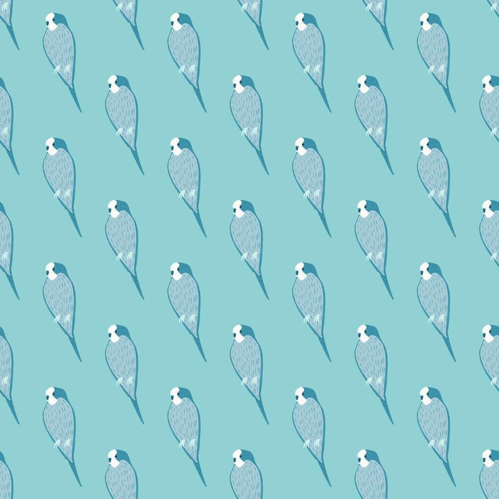 Animal bird seamless pattern with simple parrot elements. Blue background. Tropical zoo backdrop. vector