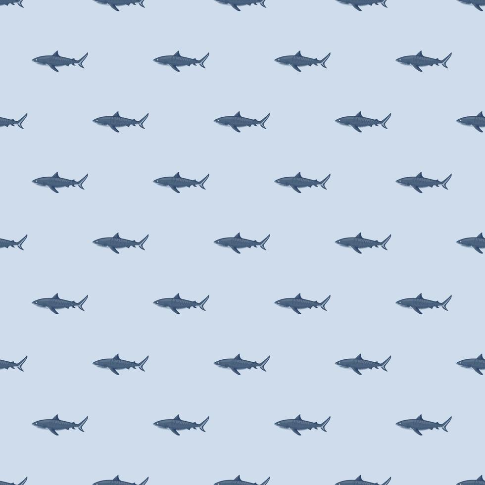 Seamless pattern Tiger shark pastel gray background. Dark gray textured of marine fish for any purpose. vector