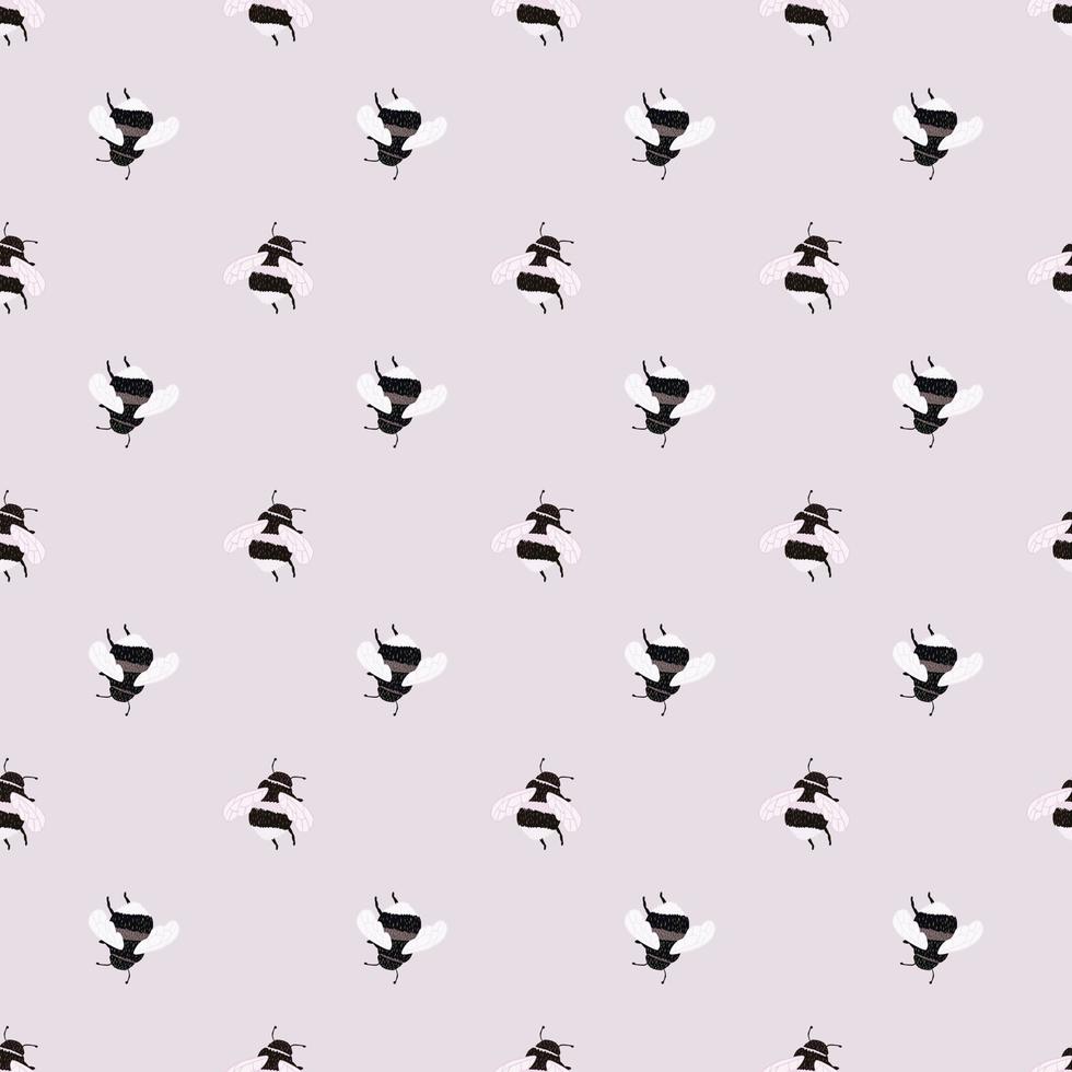 Bee pattern seamless in freehand style. Cute insect which extract honey on colorful background. Vector illustration for textile.