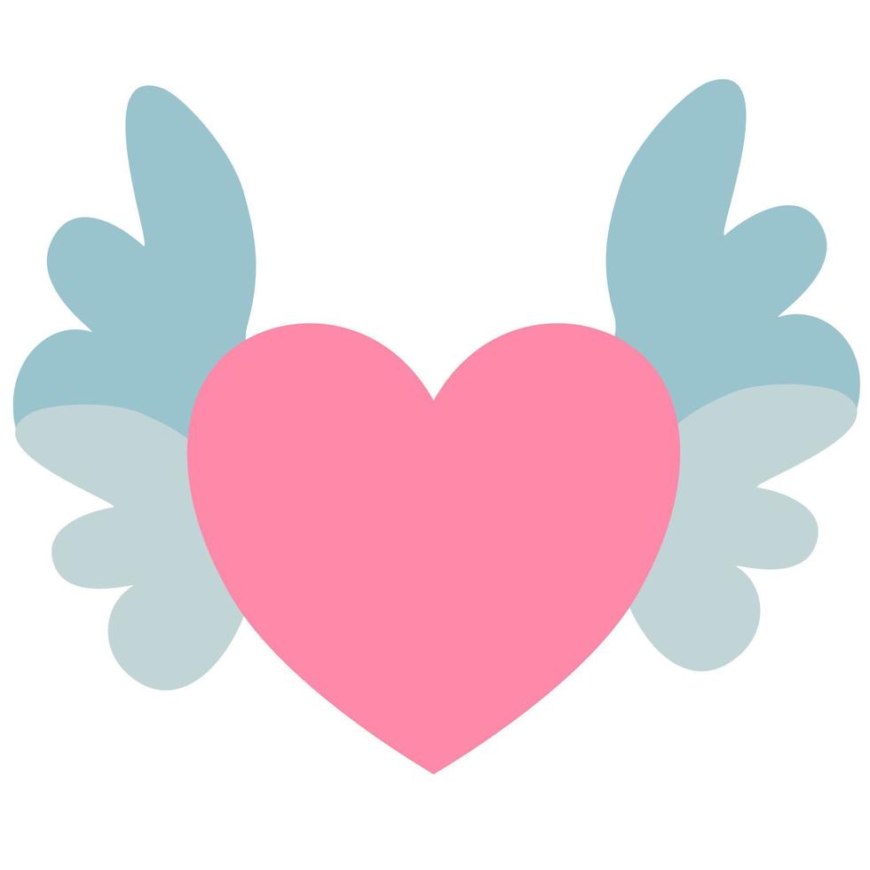 Pink heart shape with blue wings. vector