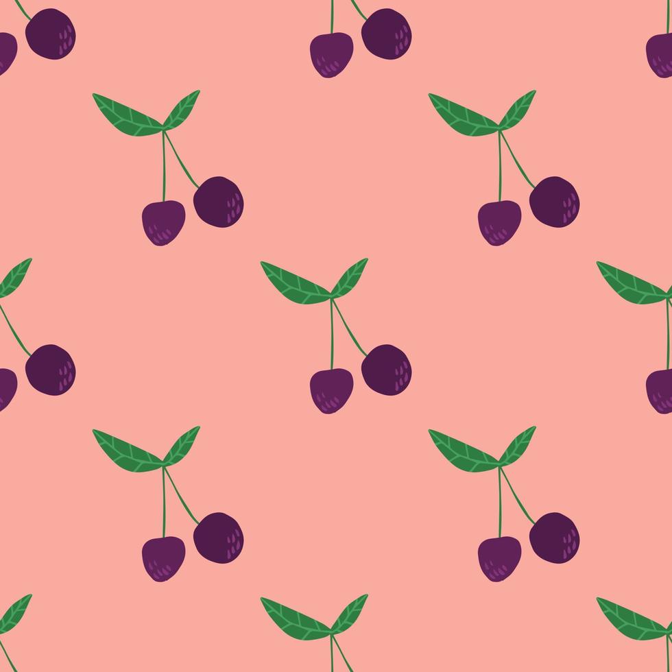 Cherry berries and leaves seamless pattern illustration vector