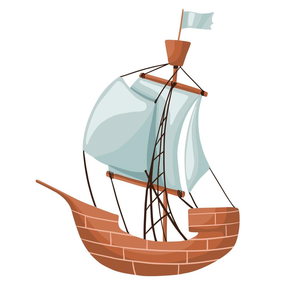 velero aislado sobre fondo blanco. barco pirata. buque de mástil con velas. vector