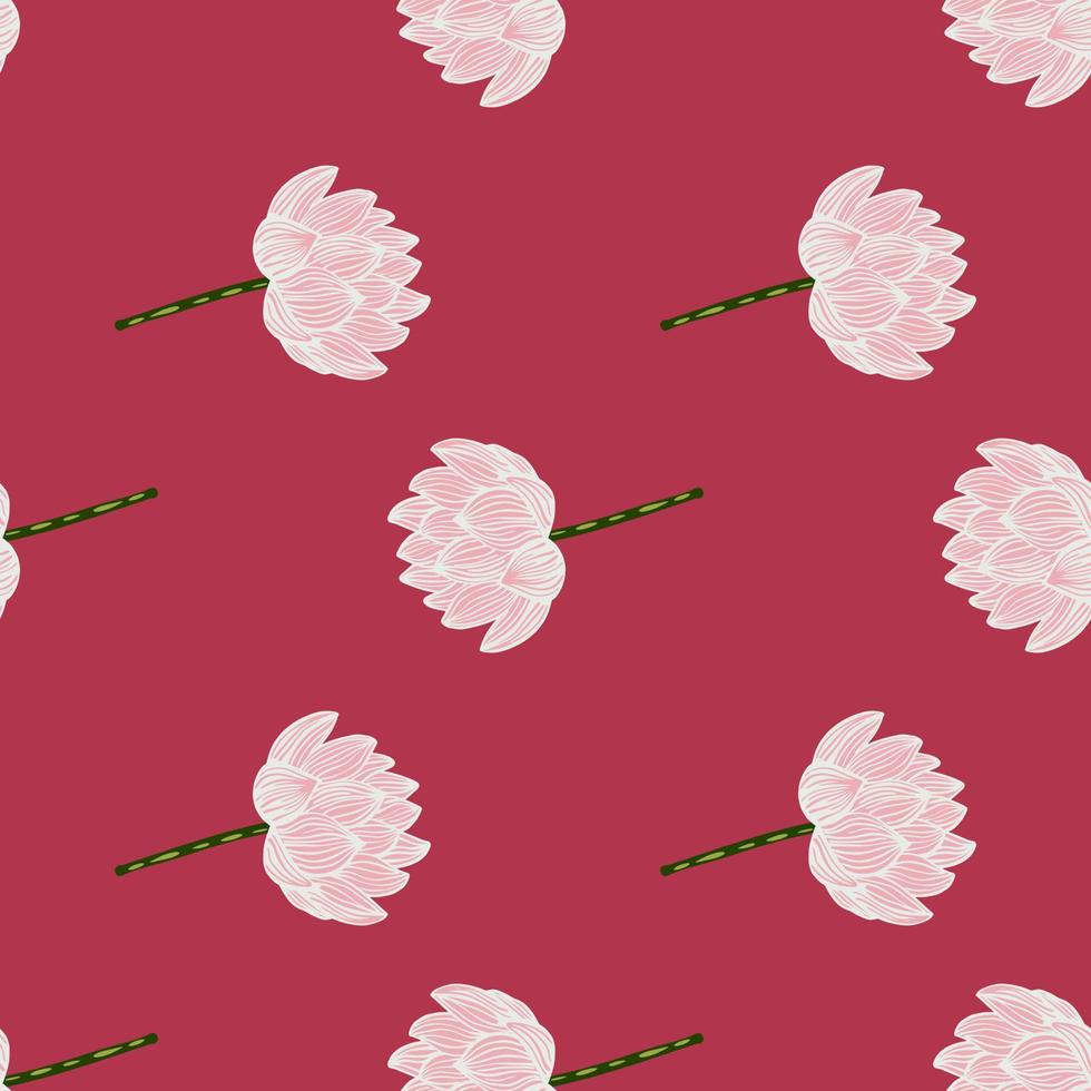 Minimalistic style seamless pattern with light pink lotus flowers shapes. Dark pink background. Creative print. vector