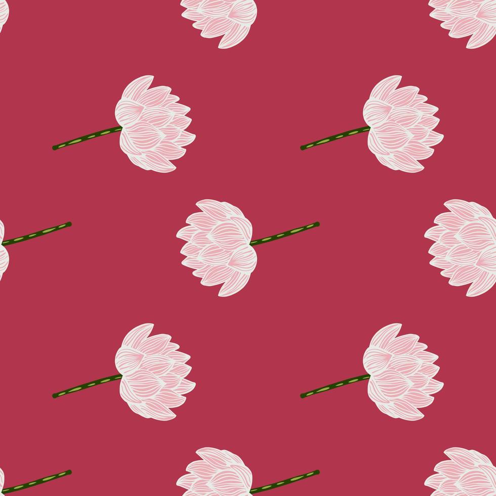 patrón sin costuras de estilo minimalista con formas de flores de loto rosa claro. fondo rosa oscuro. impresión creativa. vector