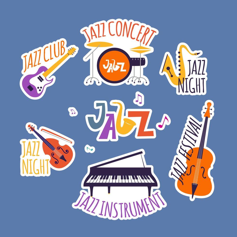 colección de pegatinas de instrumentos de jazz vector