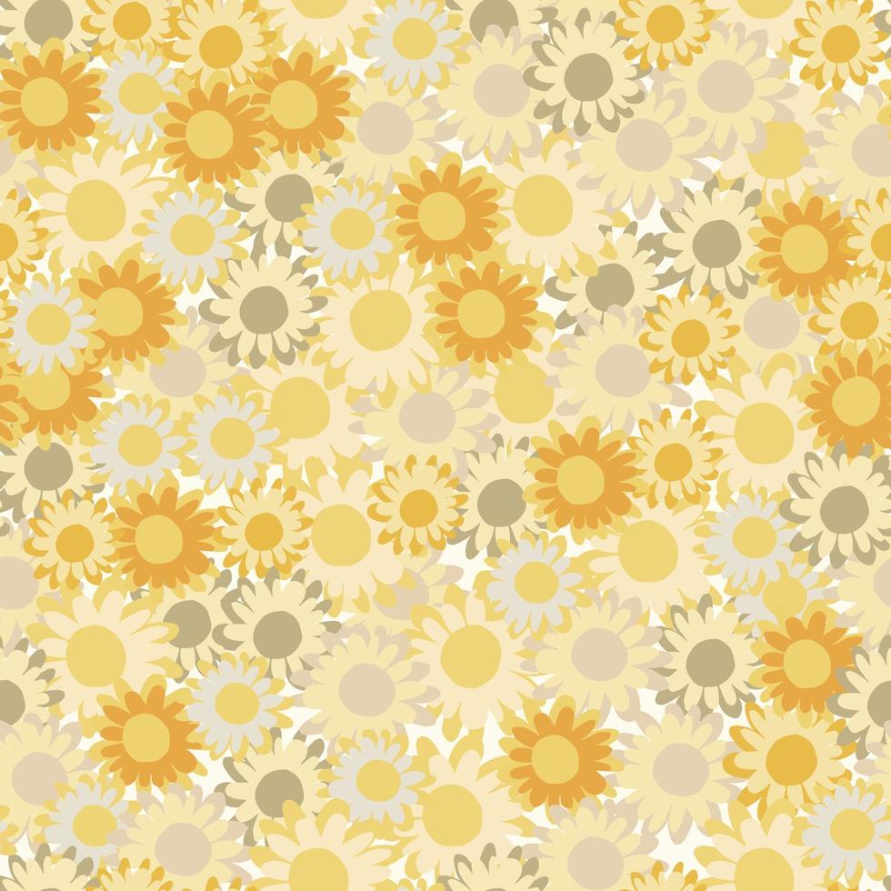 Random small flowers seamless pattern. Floral elements on yellow and grey colors. Sunny backdrop. vector