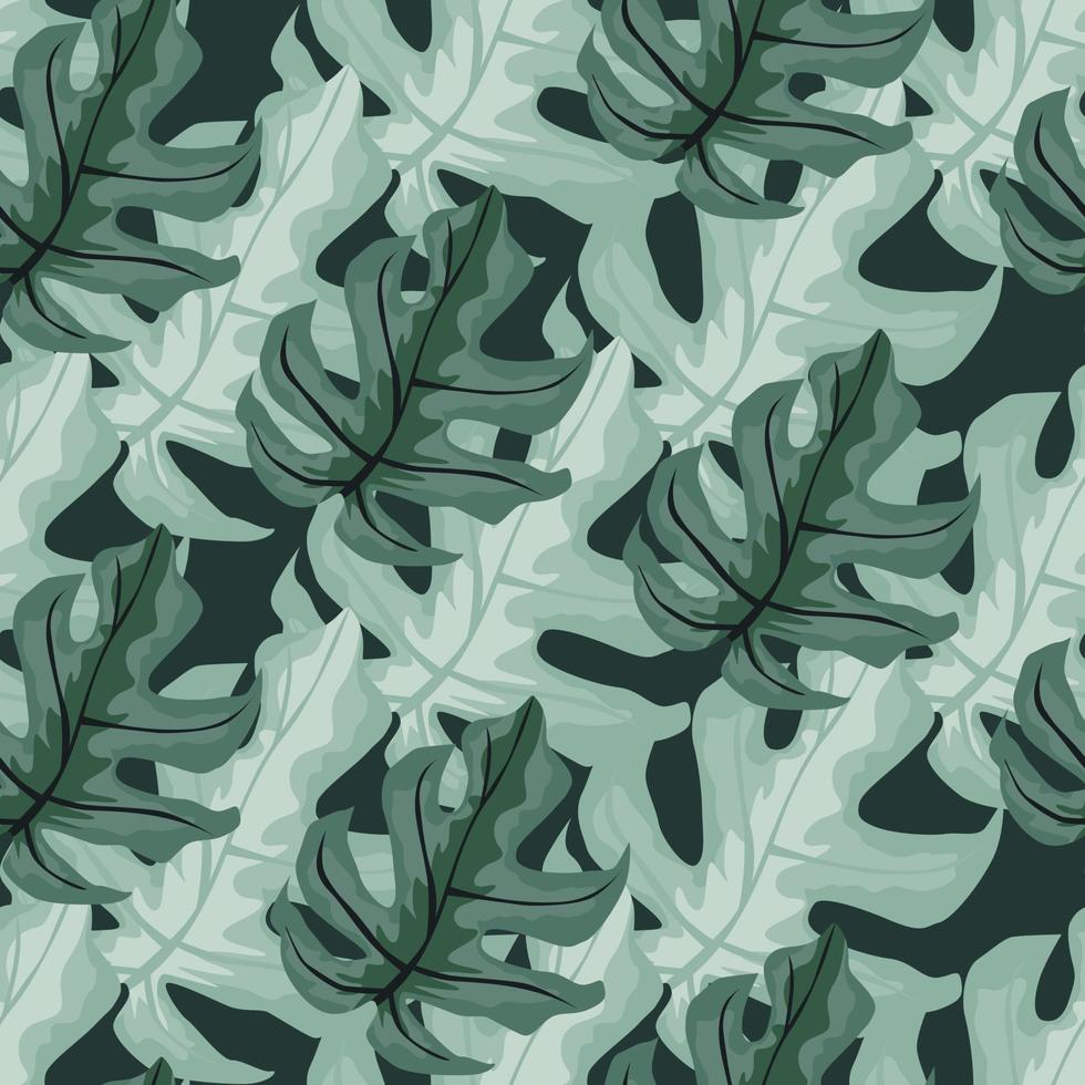 patrón pálido impecable con elementos creativos de monstera. adorno de follaje tropical pastel azul claro y turquesa. vector