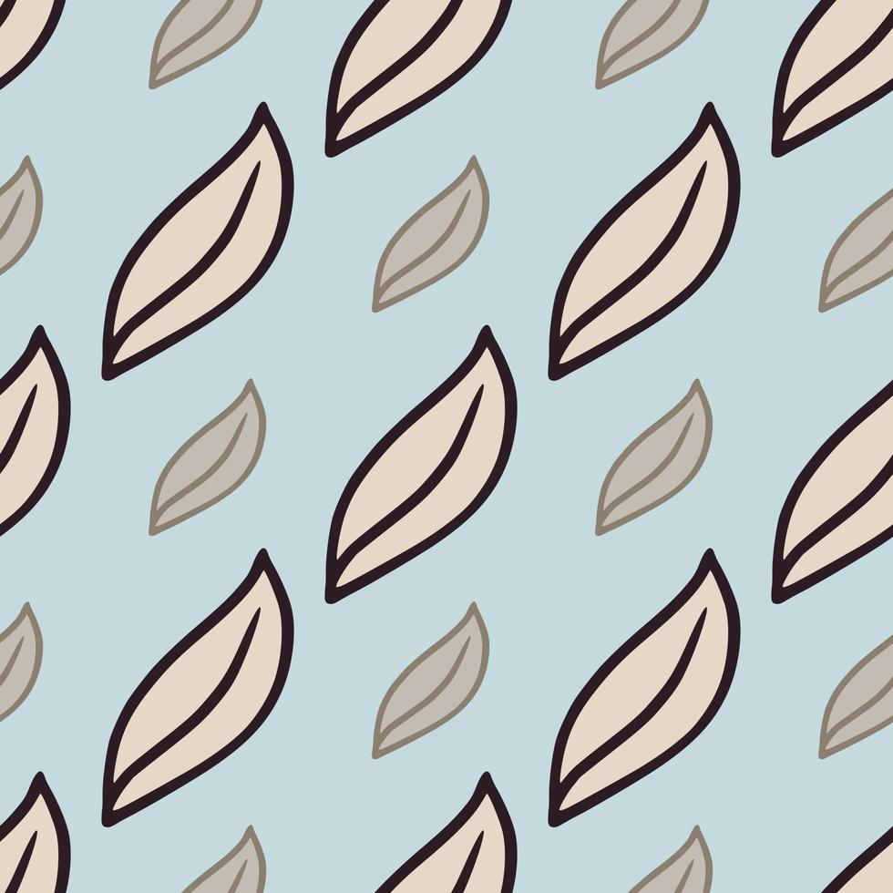 Hand drawn abstract seamless nature pattern in blue and beige tones with simple doodle leaf shapes print. vector