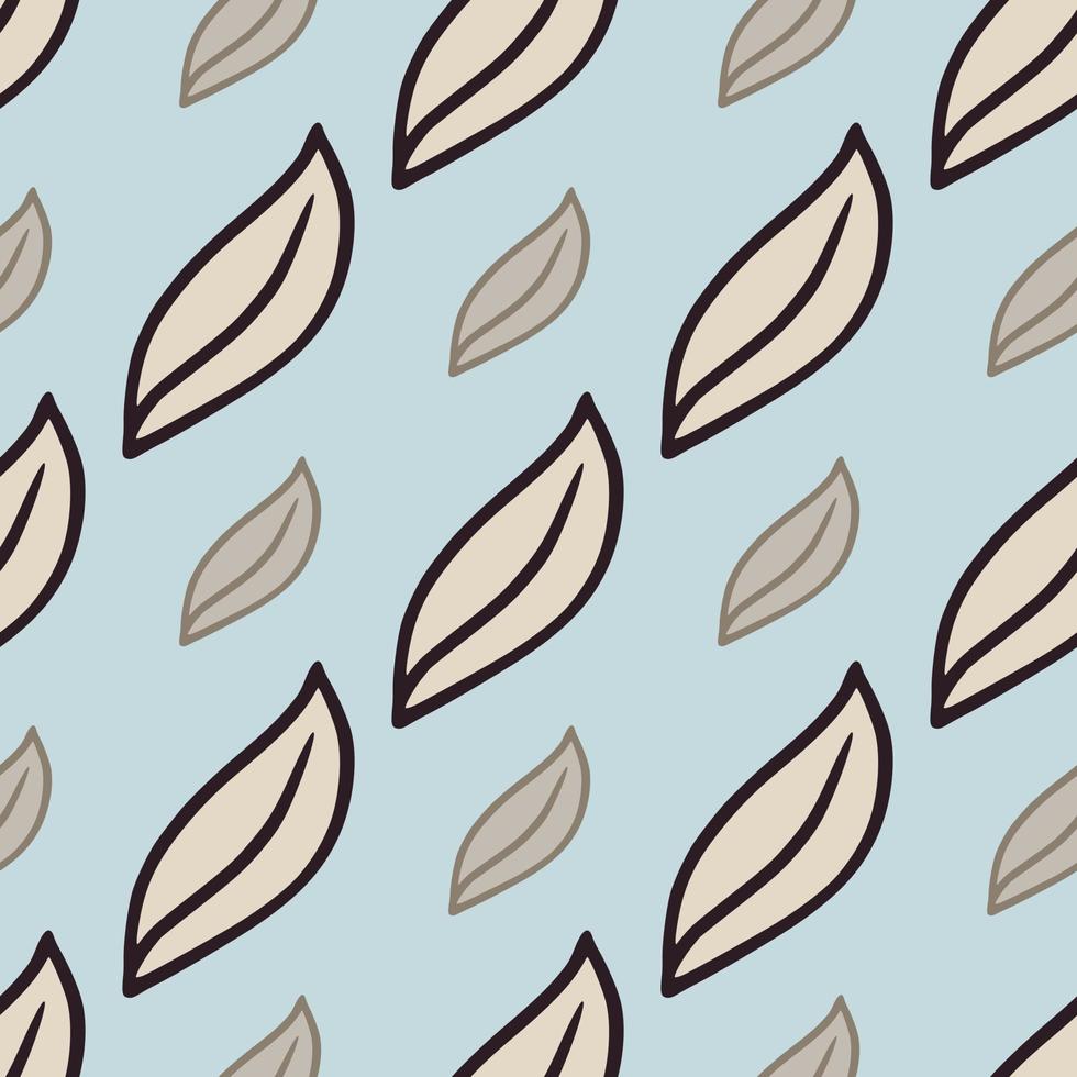 Hand drawn abstract seamless nature pattern in blue and beige tones with simple doodle leaf shapes print. vector