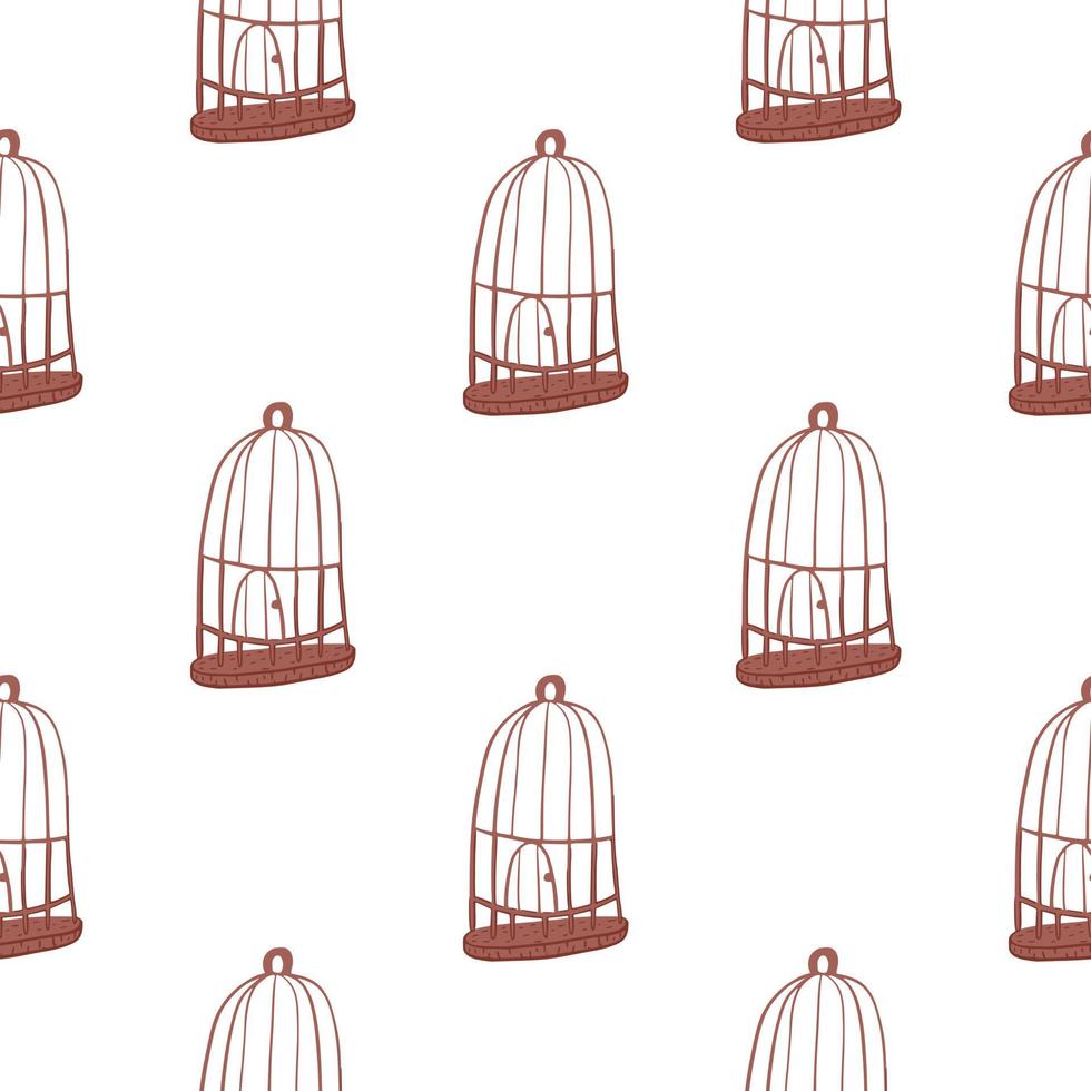 Isolated seamless pattern with pale red bird cage contoured silhouettes. White background. vector