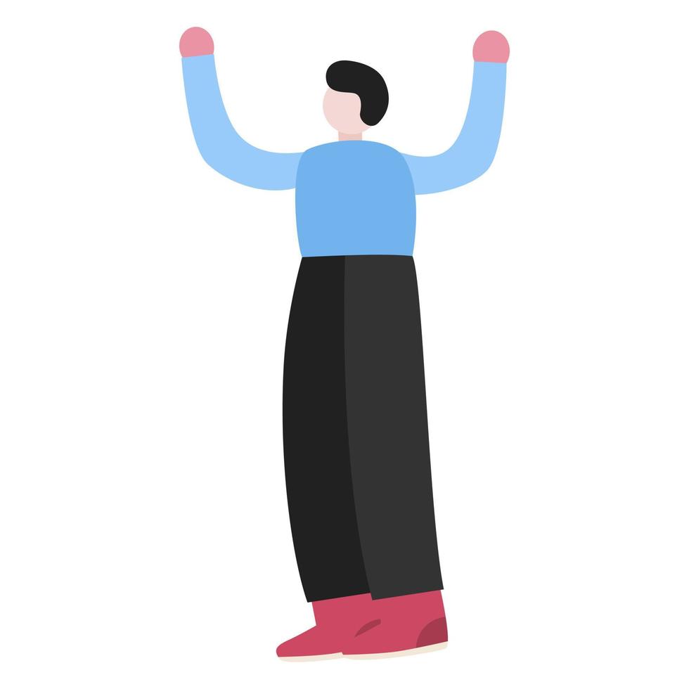 Concepts for success. Happy young man. Winner illustration. Hands up. vector