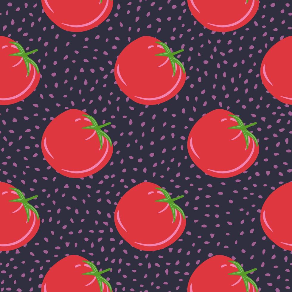 Red tomatoes on dots background. Doodle tomato seamless pattern. Organic healthy vegetable wallpaper. vector