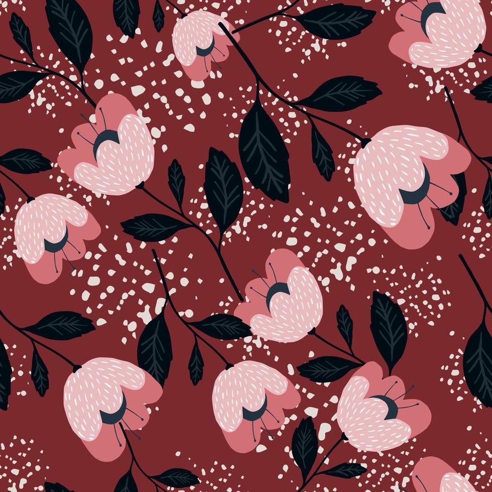 hermosas flores vintage de patrones sin fisuras sobre fondo rojo. vector