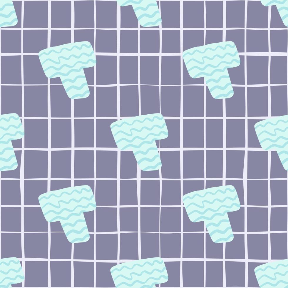 White elements with wavy lines on seamless geometric pattern. Blue chequered background. vector