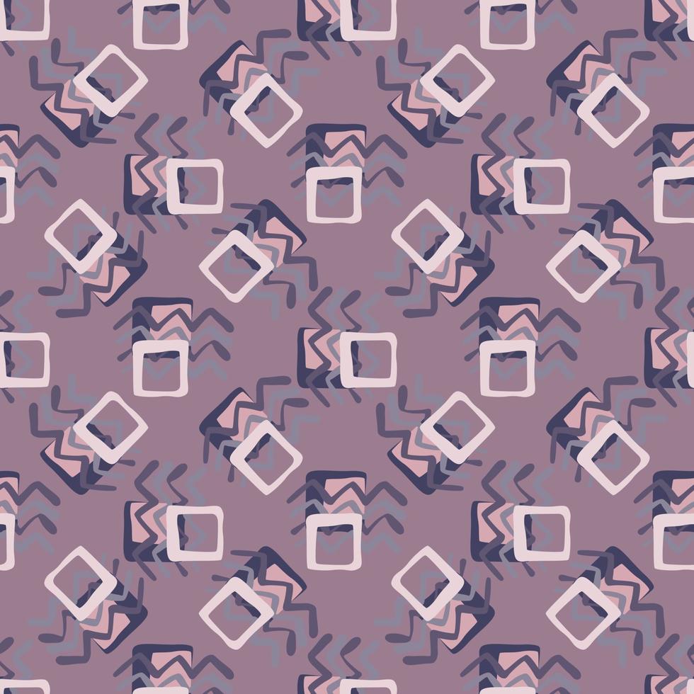 Random abstract pattern with squares and zigzag figures on lilac background. vector