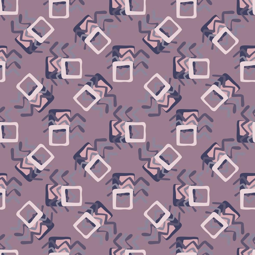 Random abstract pattern with squares and zigzag figures on lilac background. vector