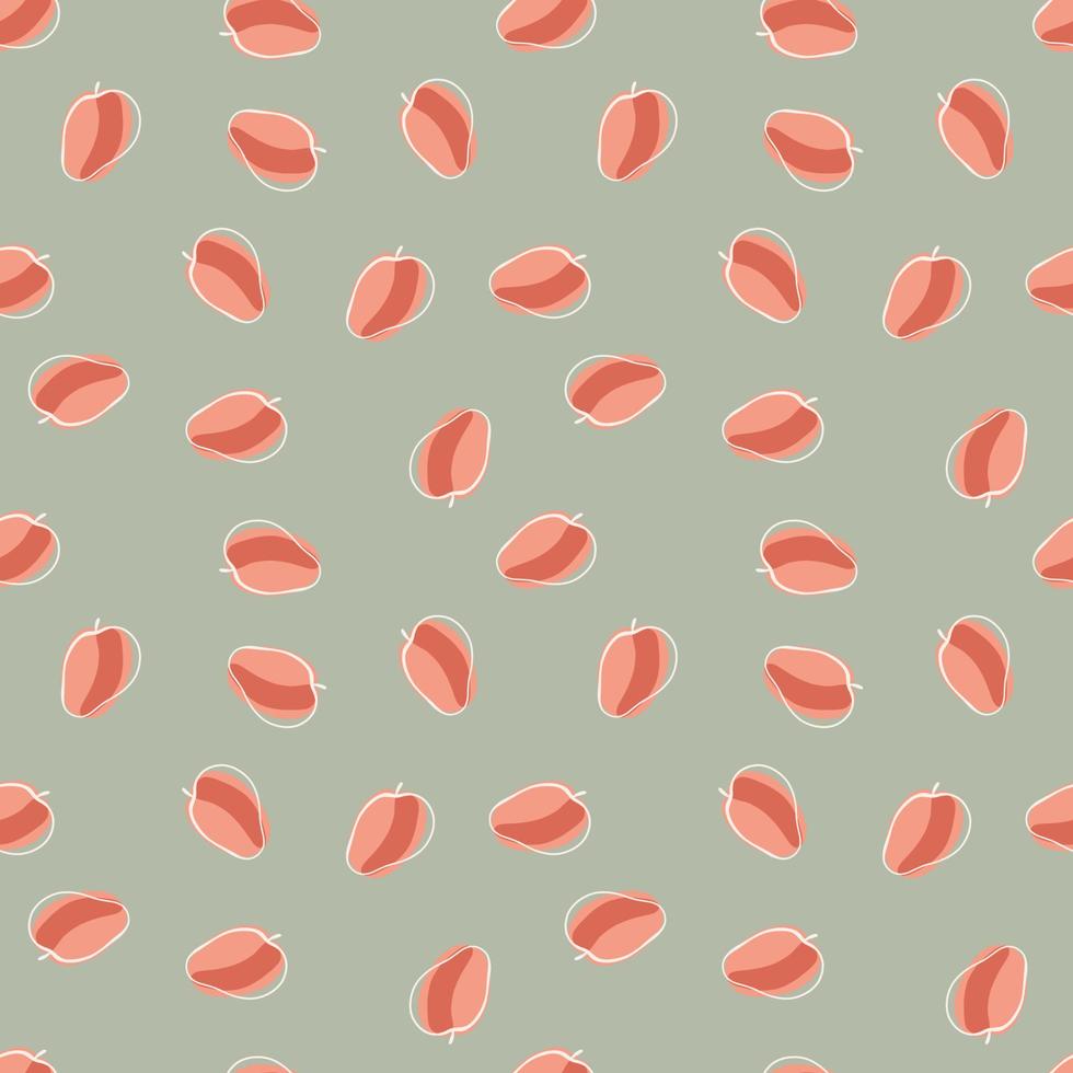 Contoured random little pink apricot elements seamless pattern. Grey background. Natural food print. vector