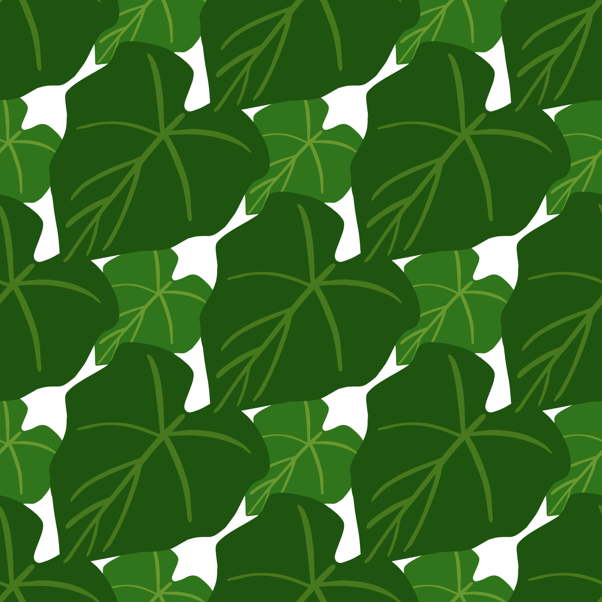 Simple green leaves seamless pattern on black background. Foliage