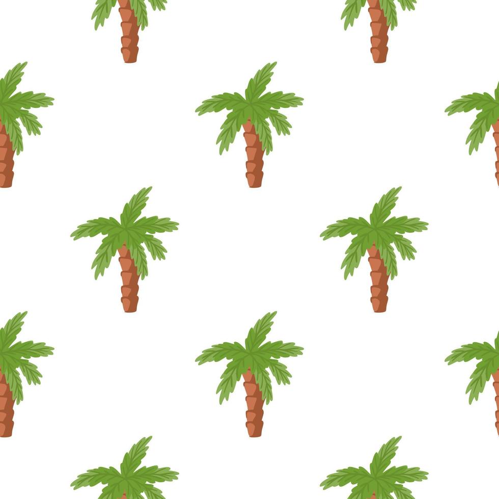 Isolated seamless pattern with green coconut palm tree ornament. White background. Nature doodle shapes. vector