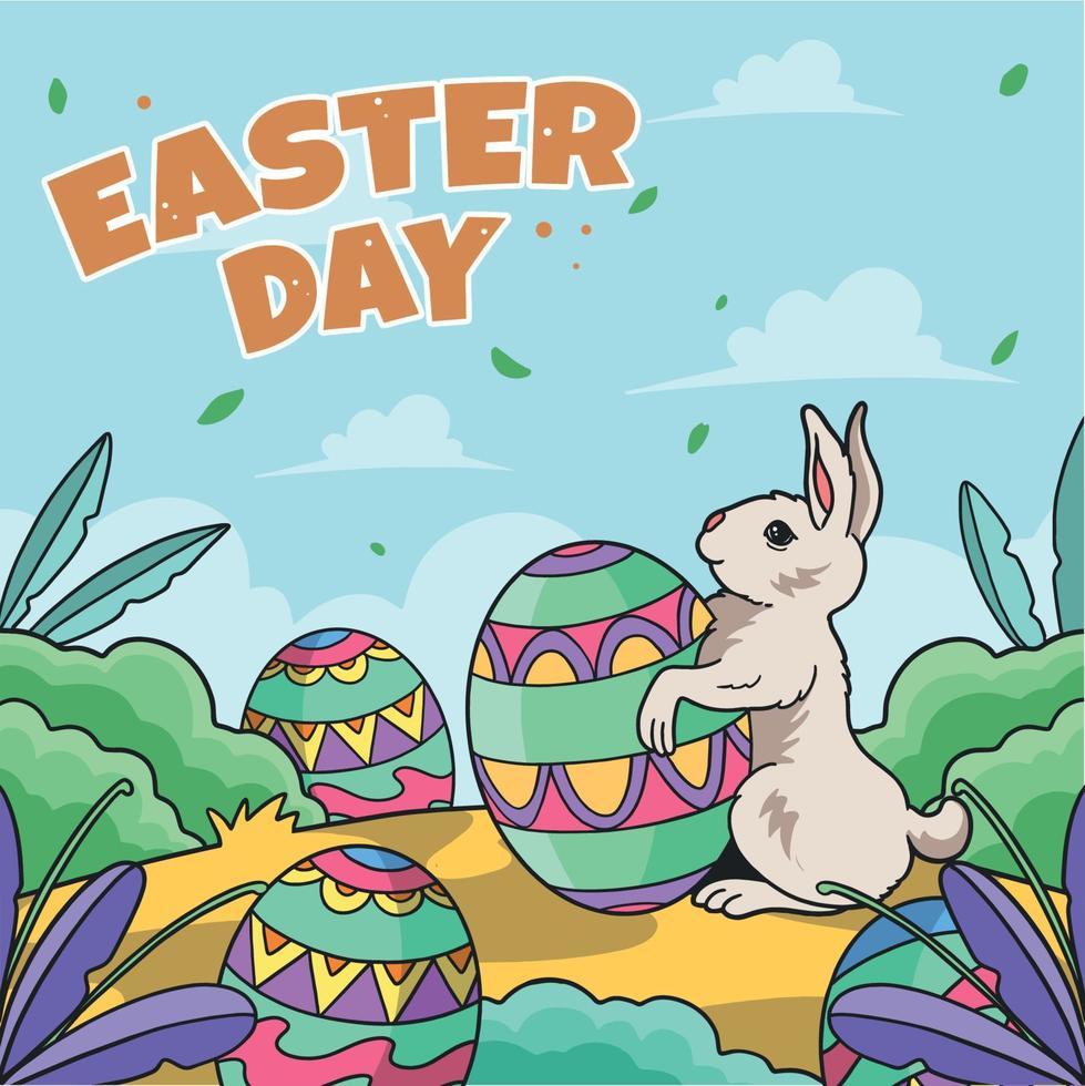 Rabbit and Egg on Easter vector