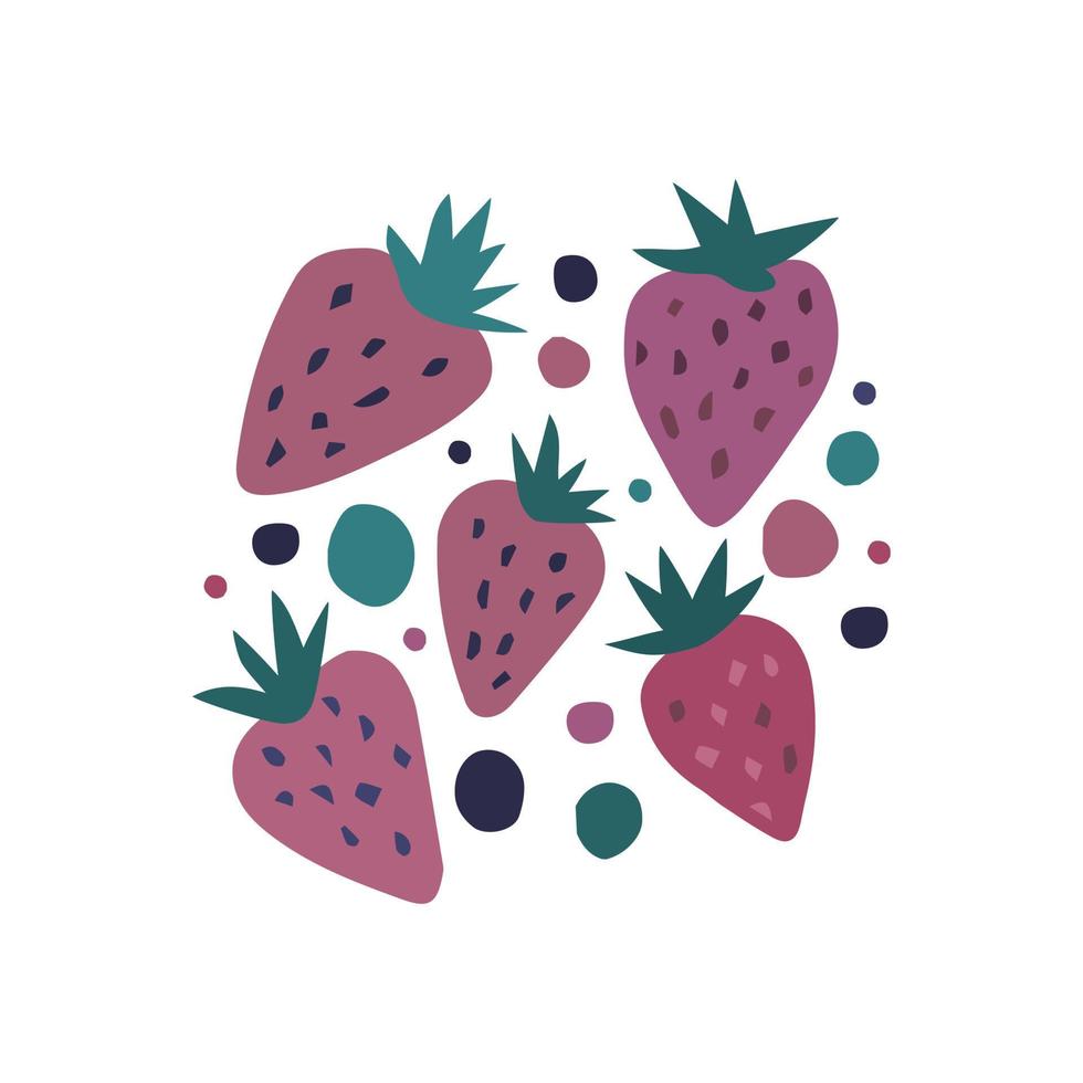 conjunto de arte de fresas dulces dibujadas a mano. fresas de color rosa aisladas vector