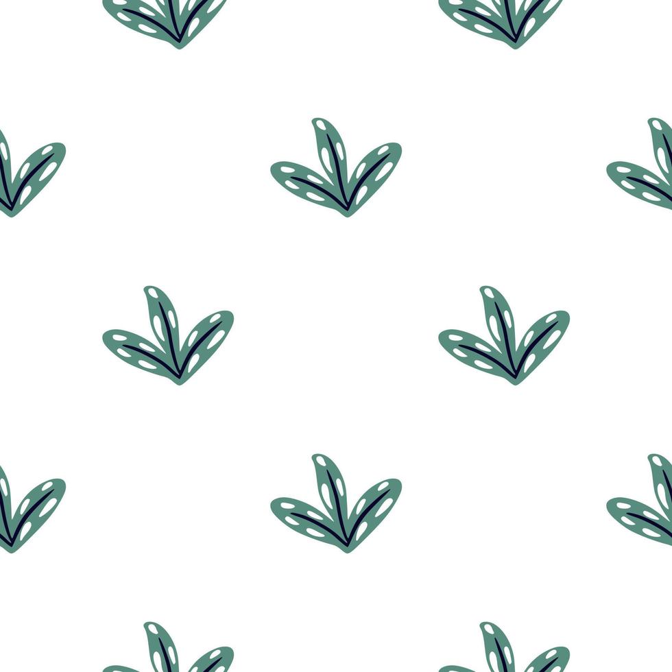 Isolated seamless pattern with navy blue abstract leaves ornament. White background. Doodle style. vector