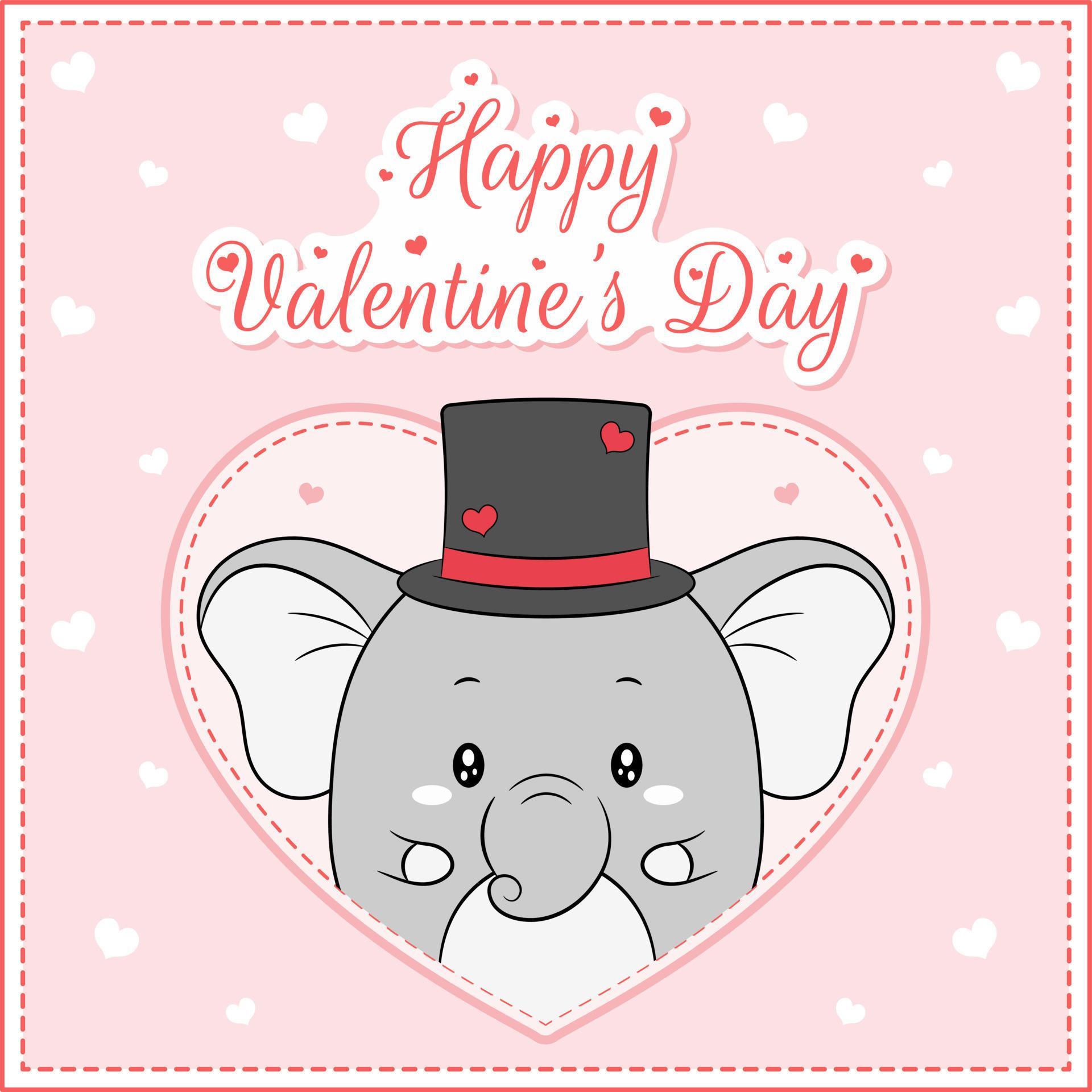 Valentine love cute elephant big heart card with happy valentines day ...