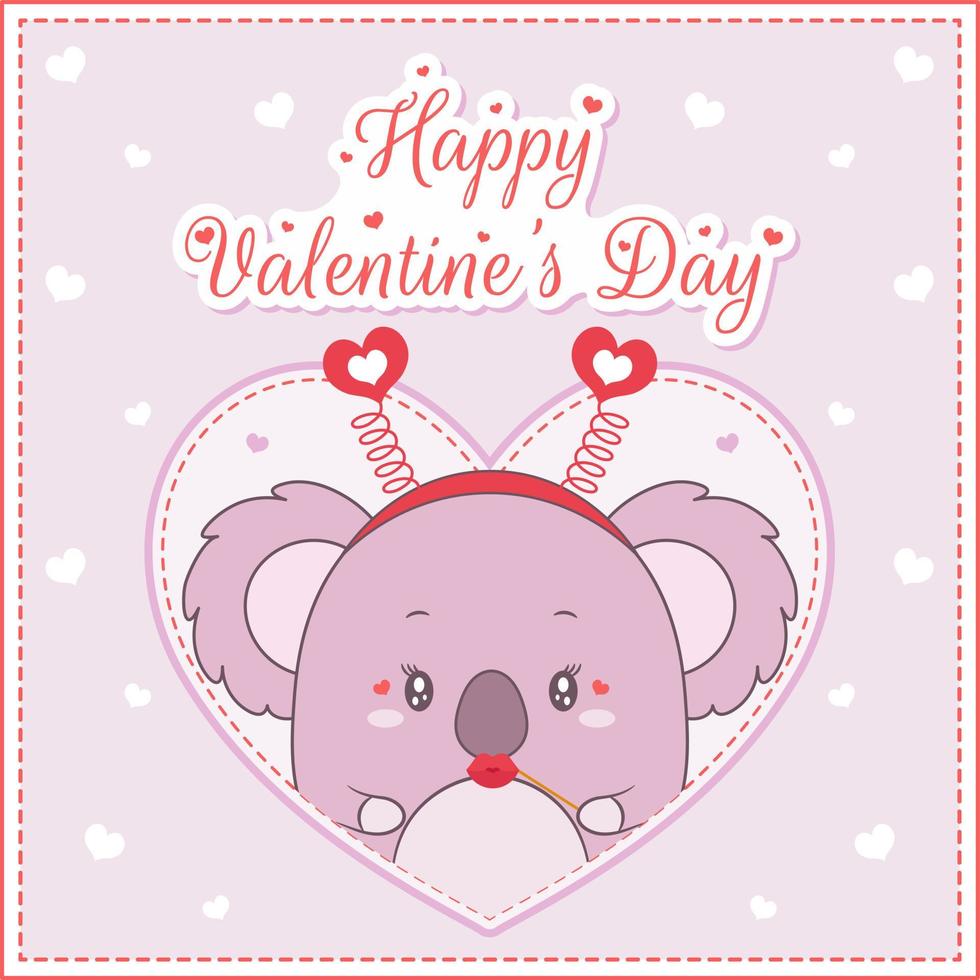 Valentine love cute koala big heart card with happy valentines day text