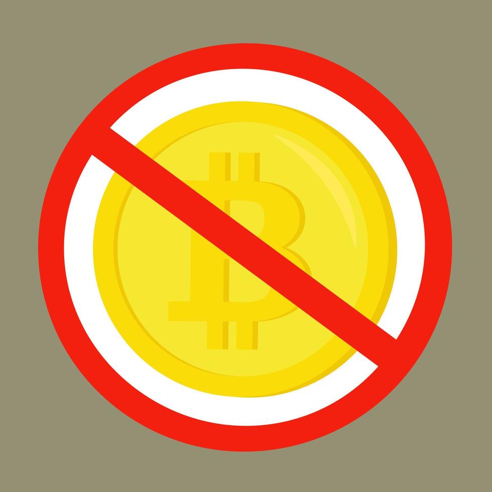 prohibición de bitcoin. signo de prohibición de bitcoin. vector