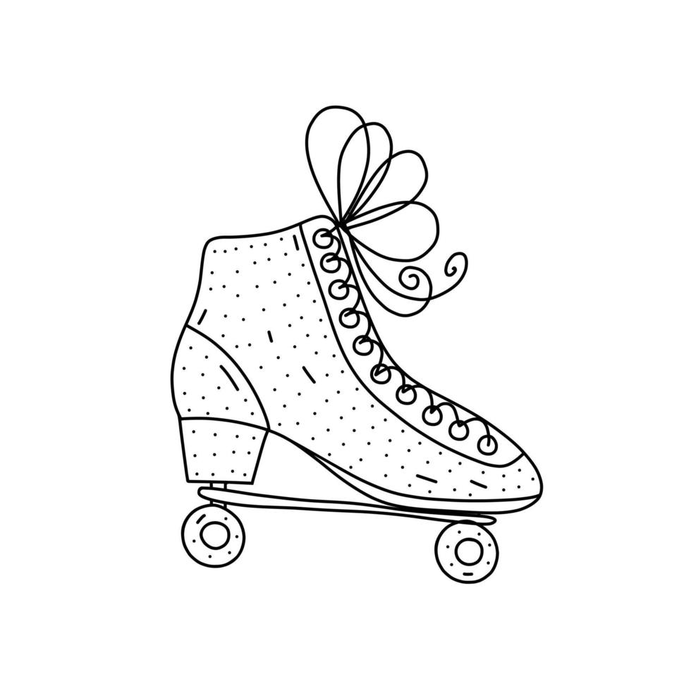 Hand drawn roller skate icon in doodle style. Cartoon roller skate vector icon for web design isolated on white background.