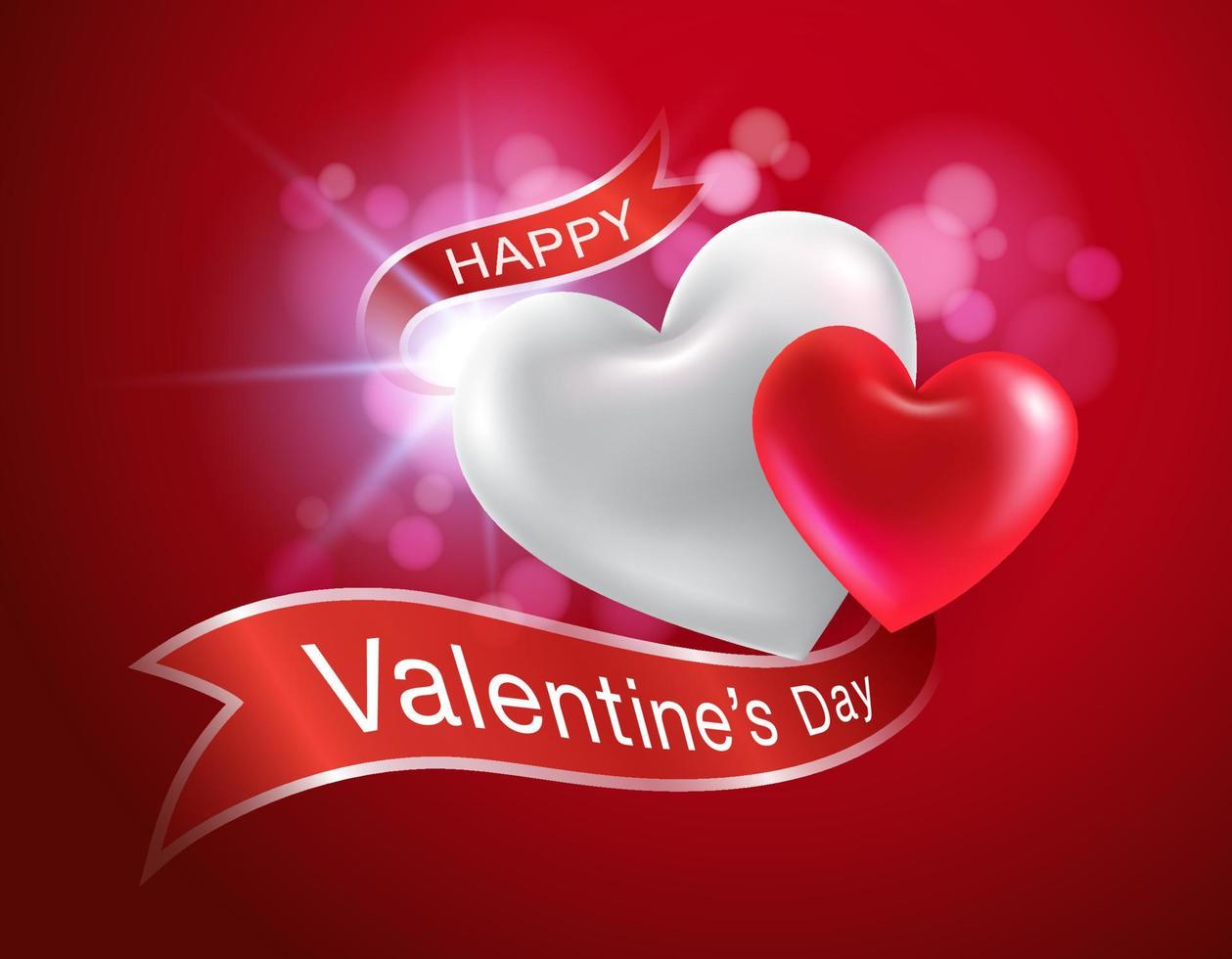 Valentines day red background blur with ribbon background 3d heart realistic. Can be used in the poster, wallpaper, brochure, flyers, invitation, banners, template. Vector realistic file.