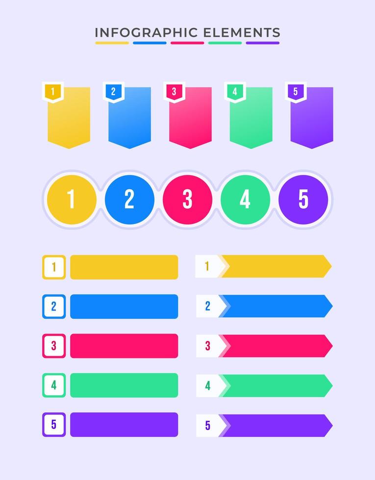 Set of Infographic Elements Kit List Point and Bullet Colorful Gradient Vector for Presentation or Business Report