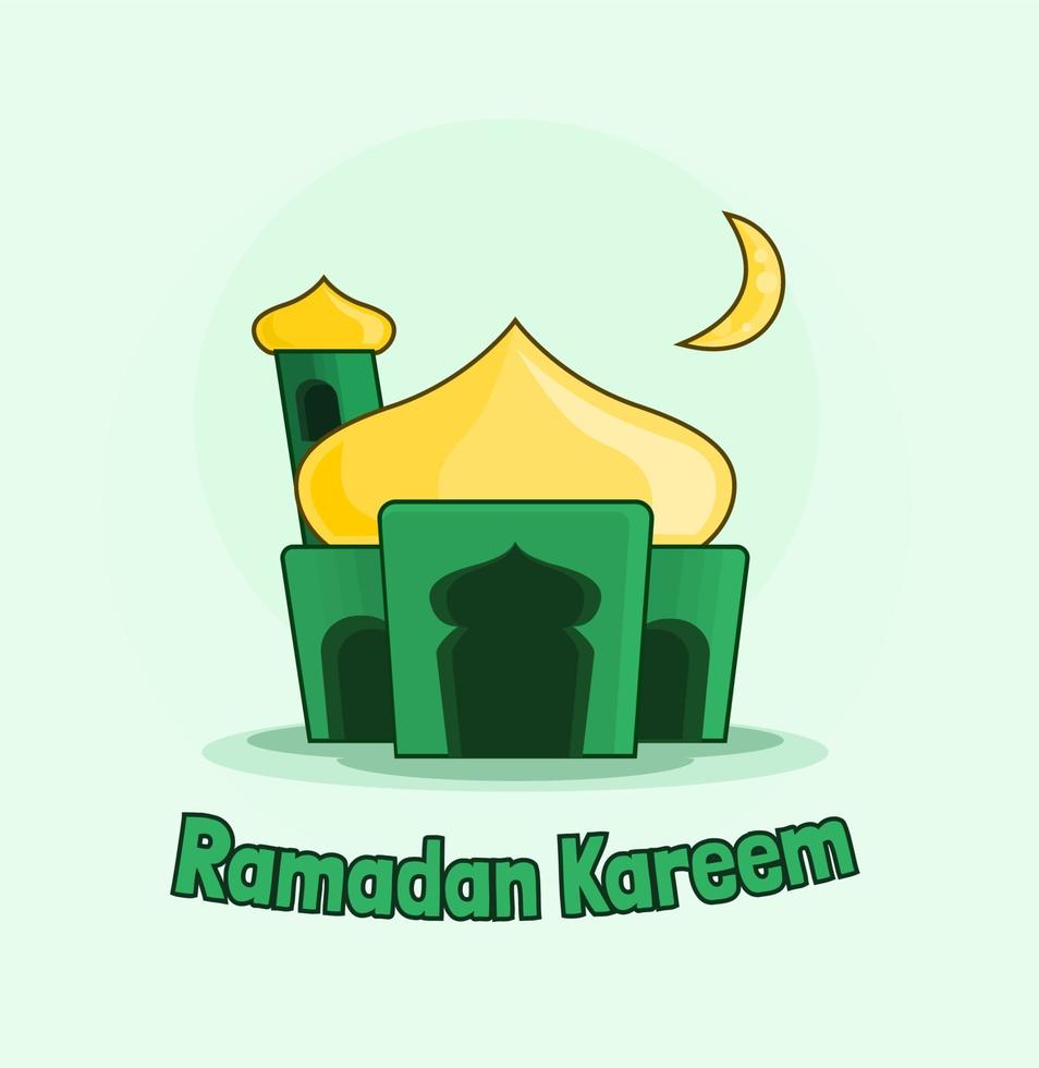 Ramadan Kareem Mosque Vector Illustration with Crescent for Islamic Feed Theme