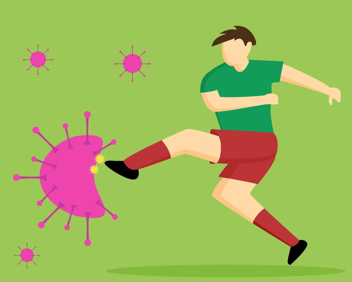 diseño de ilustración vectorial de futbolista vs virus vector