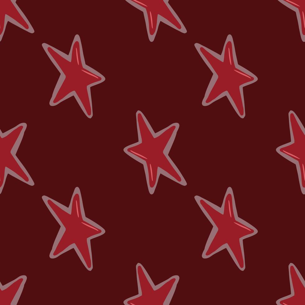 Seamless pattern with star christmas cookies. Doodle stylized tasty print in red color on maroon background. vector