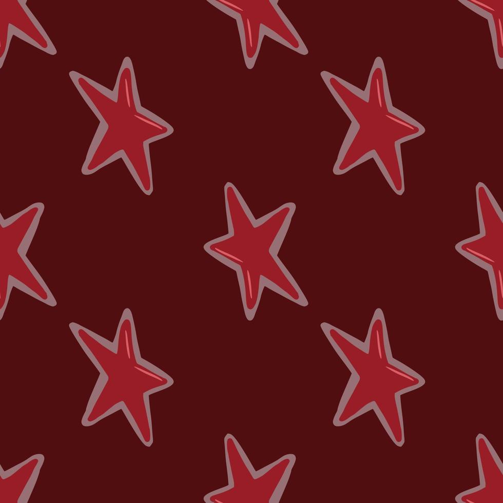 Seamless pattern with star christmas cookies. Doodle stylized tasty print in red color on maroon background. vector