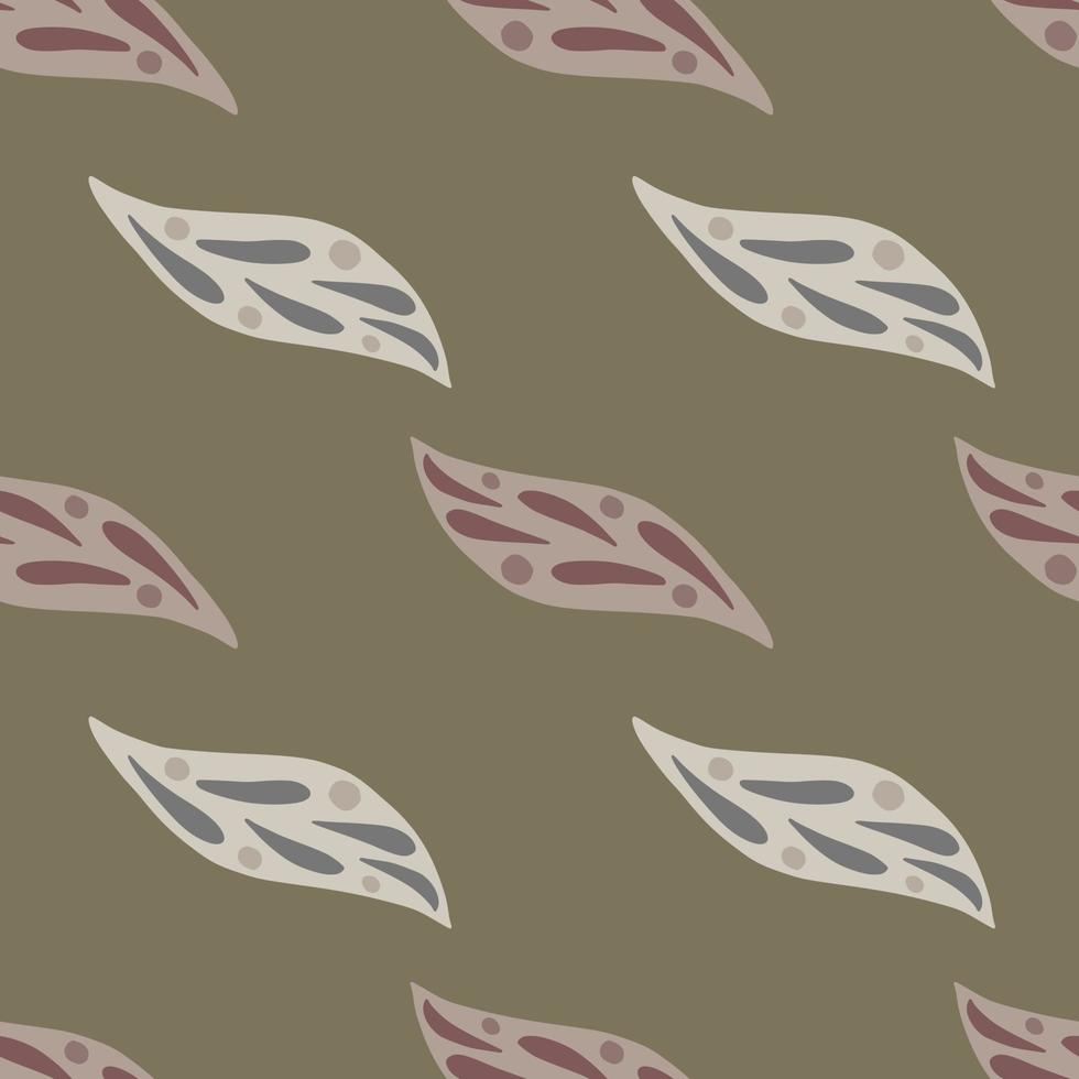 Tonos pálidos de otoño patrón de follaje sin costuras con estampado de hojas abstractas de fideos. telón de fondo marrón y gris. vector