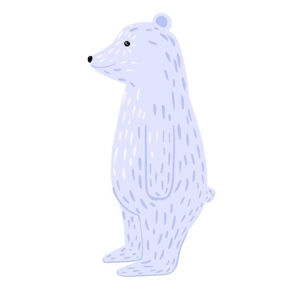 Polar bear standing on two paws isolated on white background. Animal white color character design from arctic. Doodle style. vector