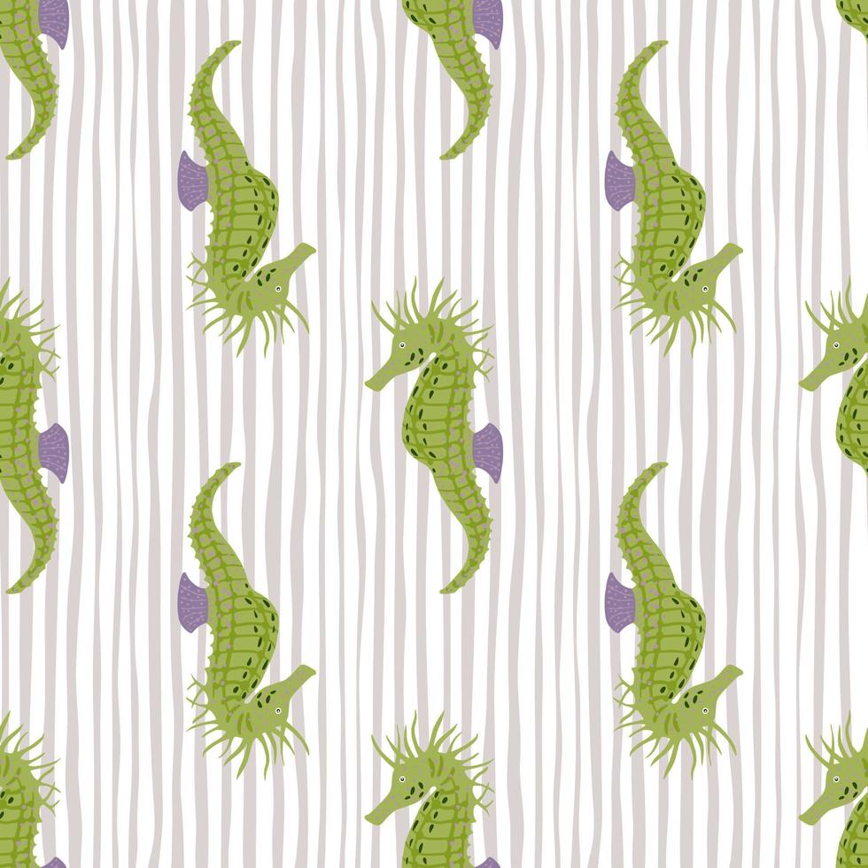 Geometric seamless pattern with green seahorse simple silhouettes. vector