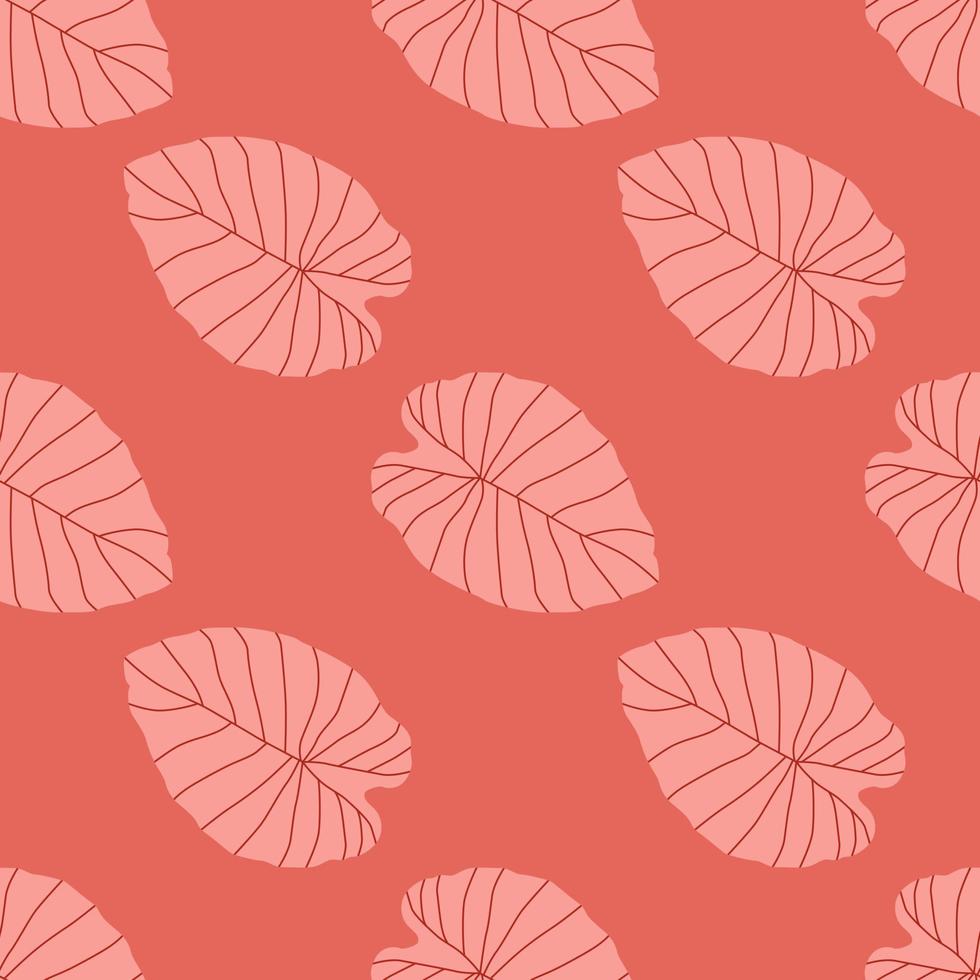 Seamless flora pattern with abstract leaf shapes silhouettes. Pink palette artwork. Simple botanic backdrop. vector