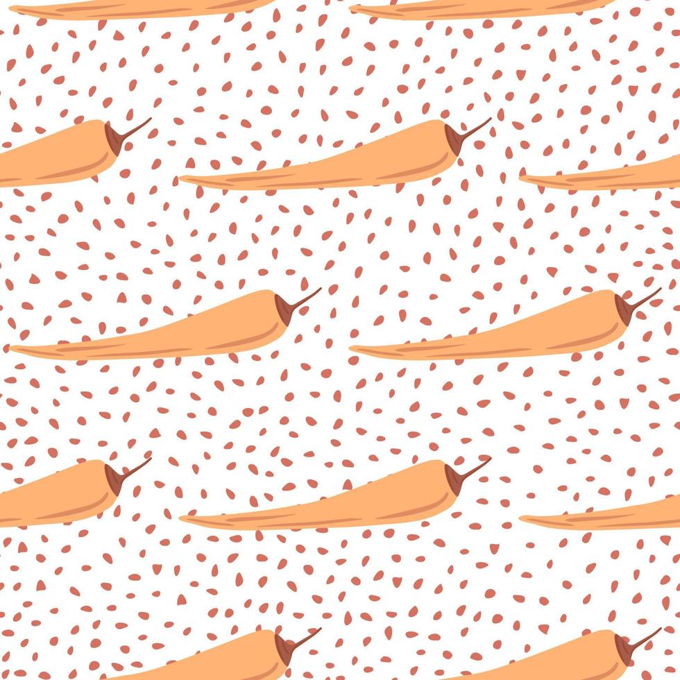 Chilli seamless pattern on dots background. Chile peppers wallpaper. vector