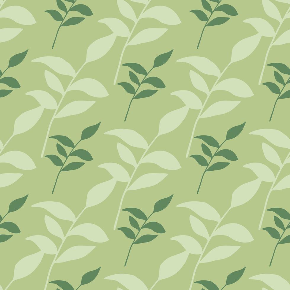 Leaf vintage silhouettes seamless doodle pattern. Pastel green background. Floral simple artwork. vector
