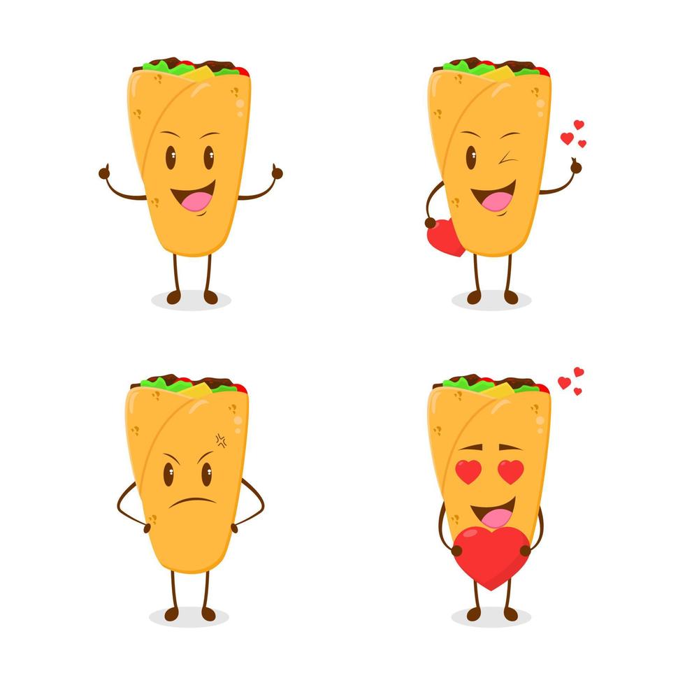 illustration of a burrito with four different poses vector