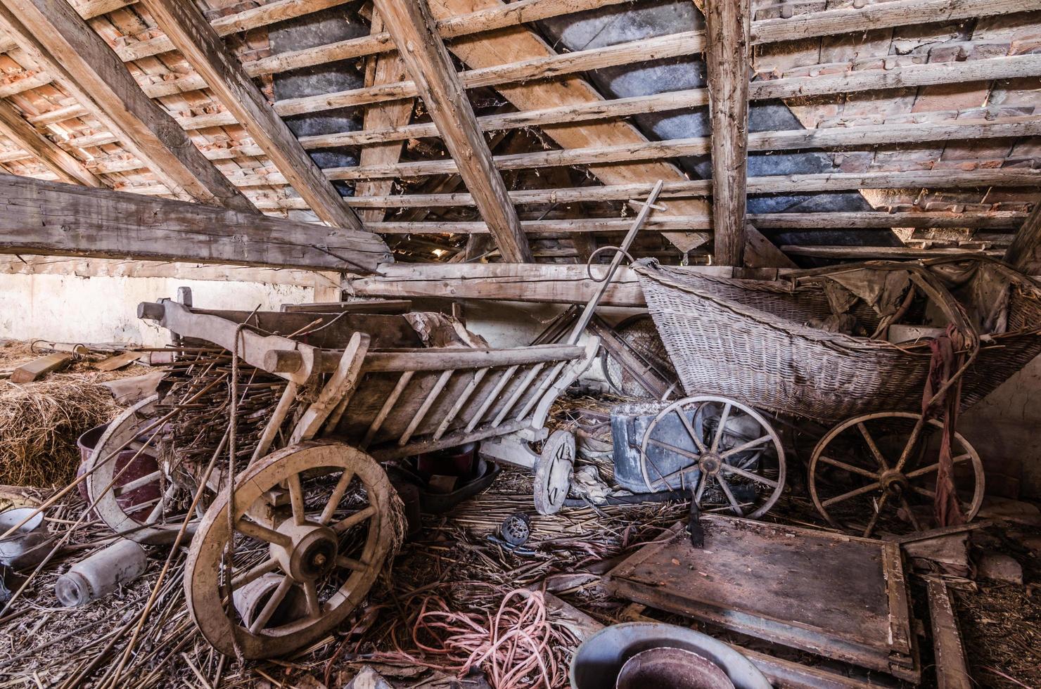 hay rack made of wood on loft photo