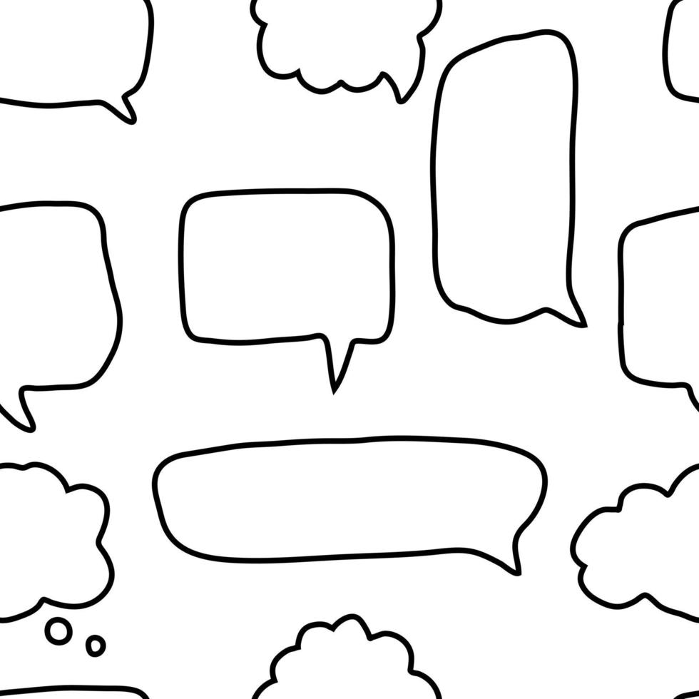 Doodle speech bubbles shapes seamless pattern on white background. vector