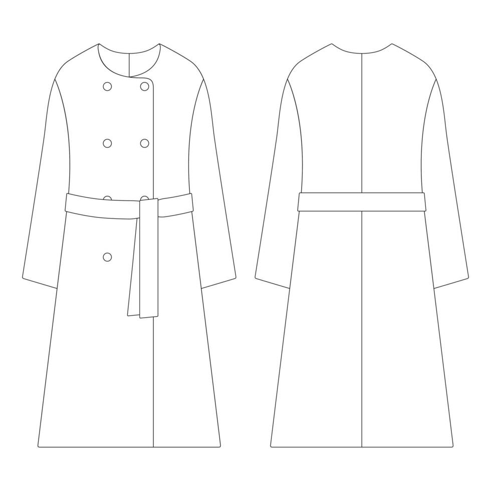Template women wool blend coat vector illustration flat design outline ...