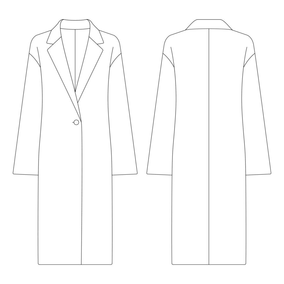 plantilla mujer lana chester abrigo vector ilustración diseño plano contorno ropa colección prendas de vestir exteriores