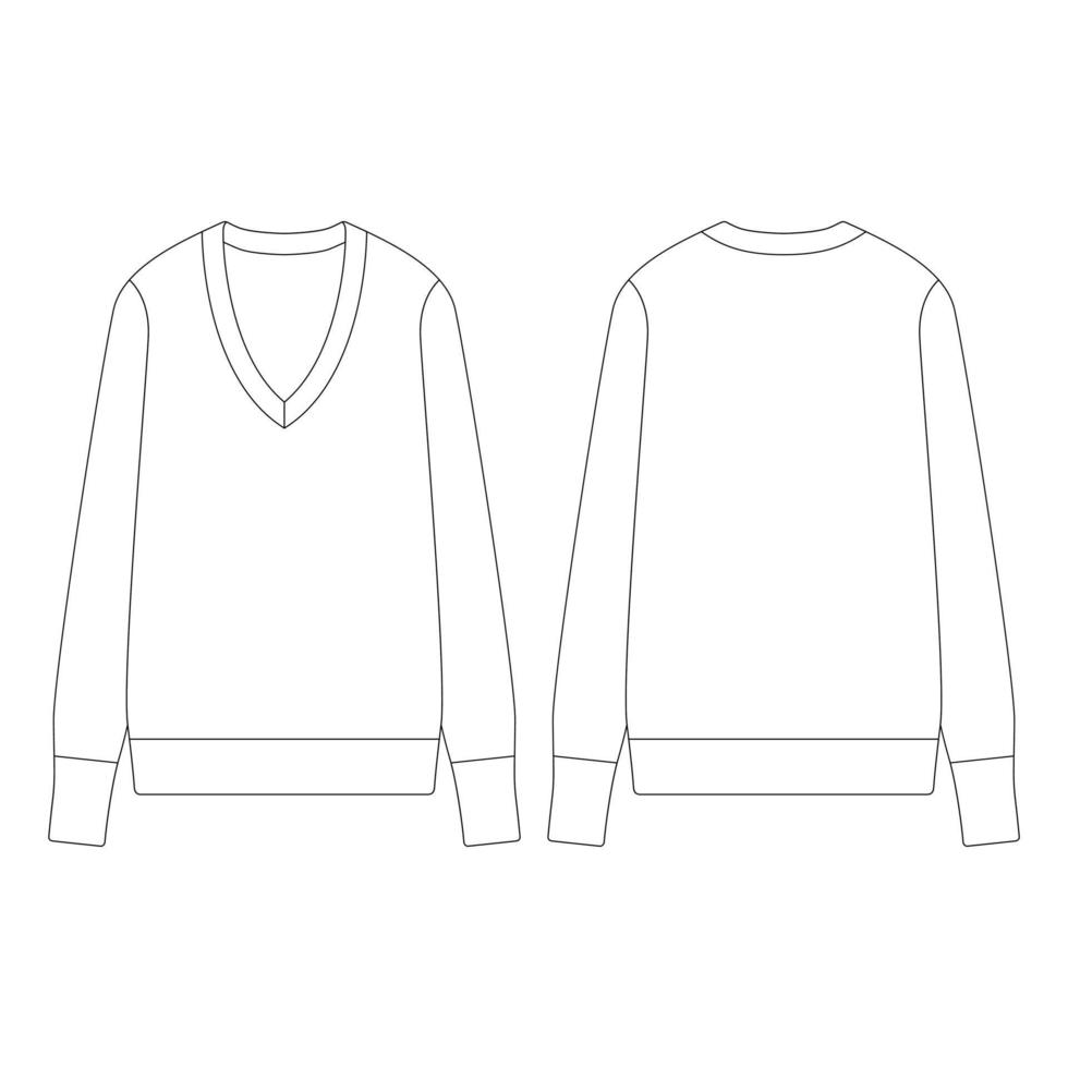 plantilla mujer cuello v suéter vector ilustración diseño plano contorno colección ropa